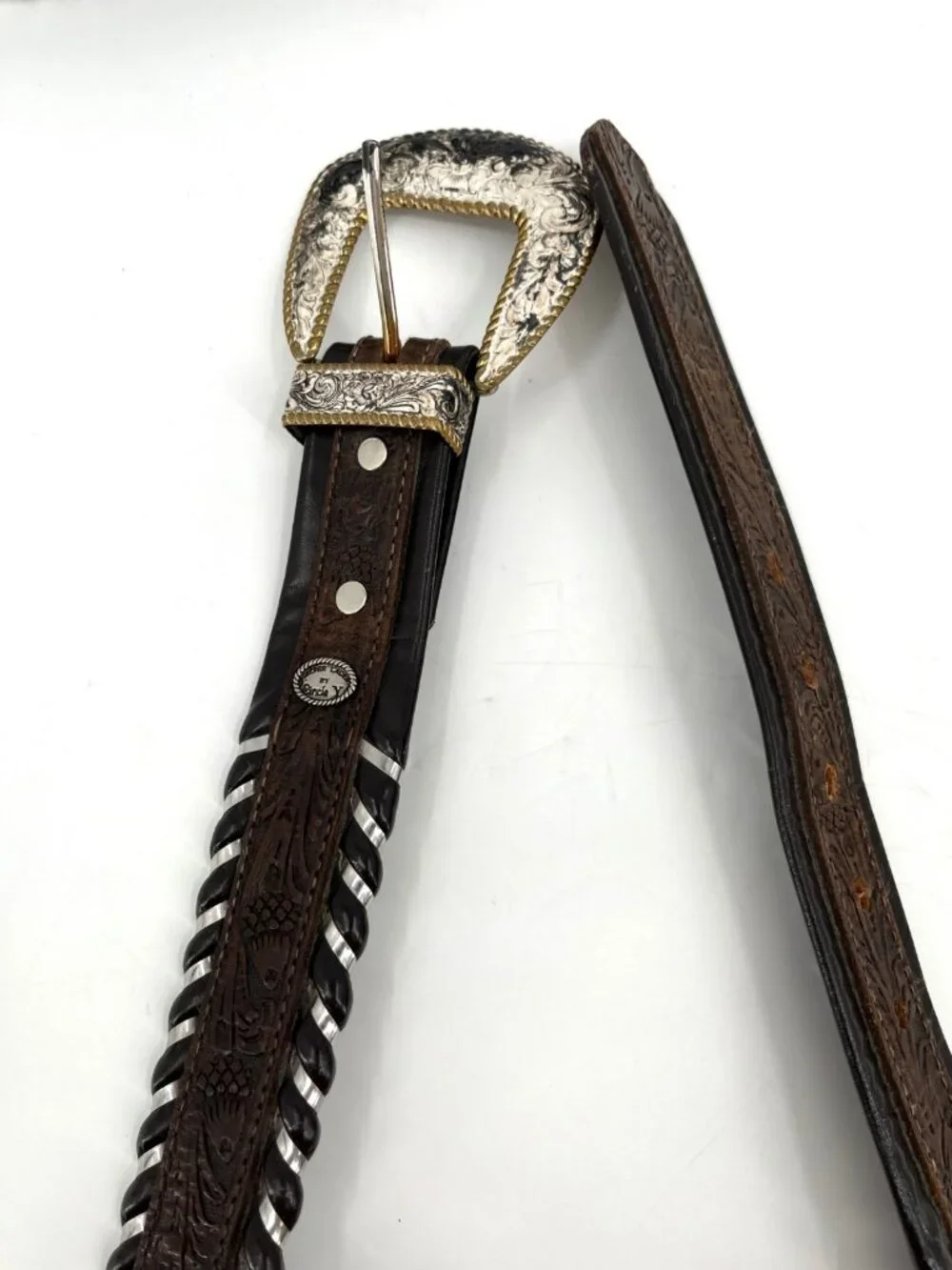 Circle Y Silver Laces Belt Lot 2 Straps 1 Crumrine Buckle Interchangeable